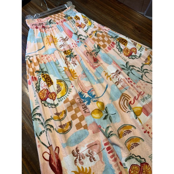 Paper Heart Linen Skirt Maxi Colorful Fruits Print Elastic Waist Beach Small - Picture 1 of 7
